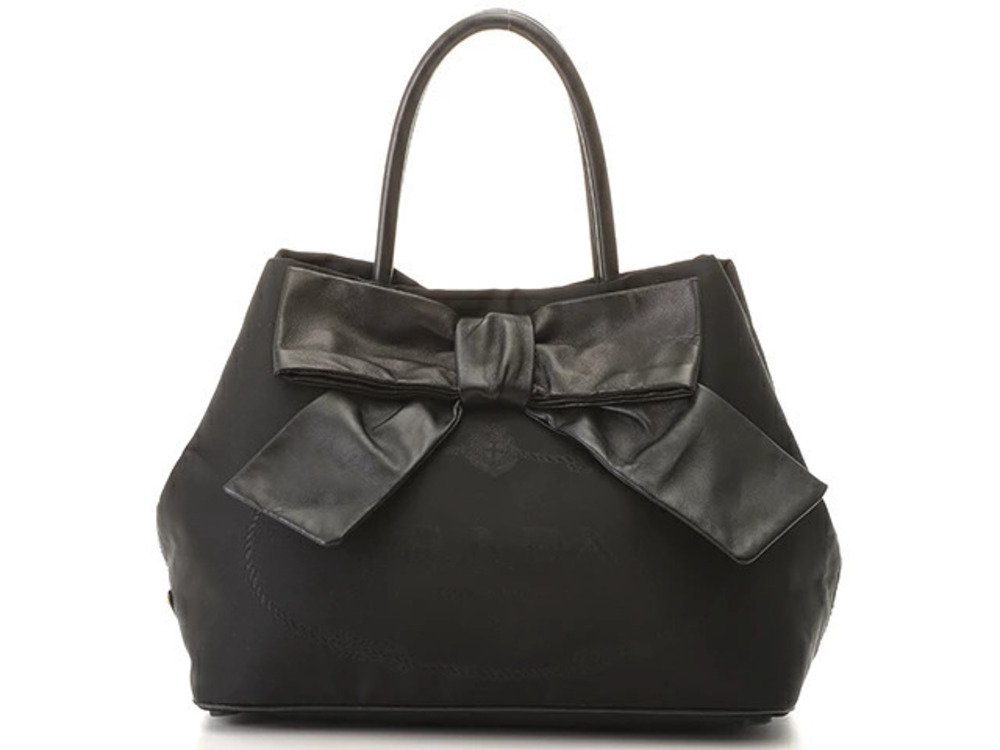 Prada Ribbon Tote Bag Black Leather